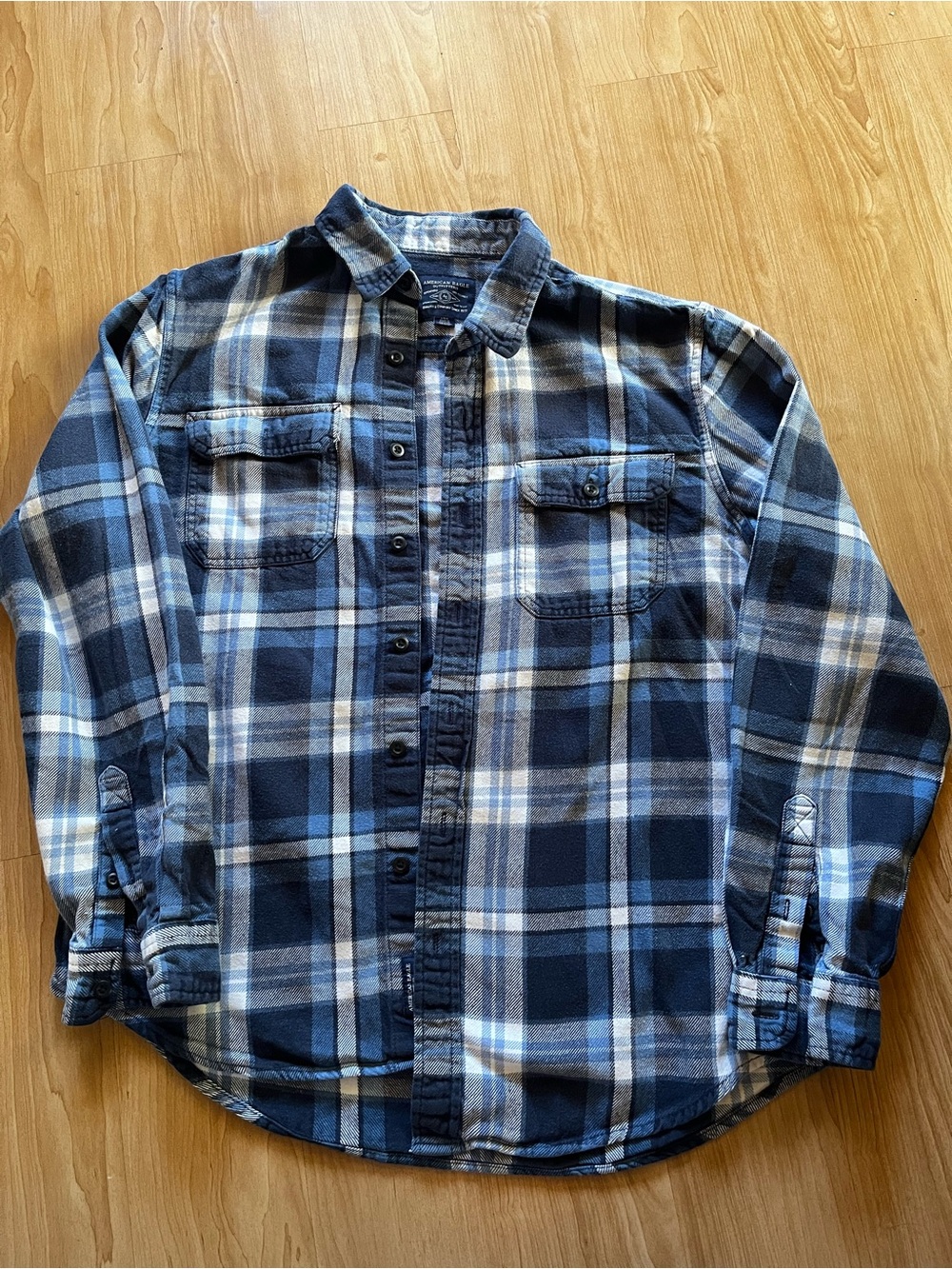 Women’s Blue Plaid Flannel Shirt western boho beach coastal cowgirl 90s